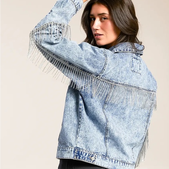 Stoosh Denim Jacket with rhinestone fringe - Picture 1 of 14